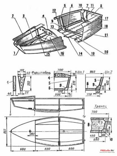 Рис.2. Поперечный набор корпуса самодельной педальной лодки: